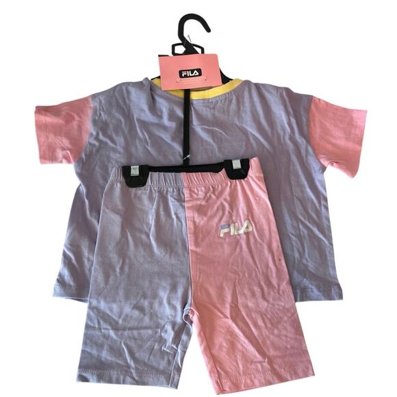 NWT Fila Girl’s 2 Piece Tee and Shorts Set Size 5/6 Pink Purple Activewear Logo - Picture 2 of 11
